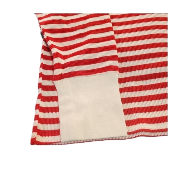 VICTORIA'S SECRET Striped Waffle Henley Long Sleeve Cream, Red Stretch Lounge XL - Picture 3 of 7